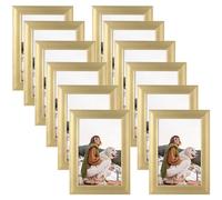 EXYGLO Cadre Photo 10x15 cm Lot de 12, Cadre Photo Mural et à Poser pour Chambre, Bureau, Salon et Gallerie, Doré