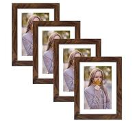 EXYGLO Cadre Photo 10x15 cm Rustique Lot de 4 avec Passe-Partout, Cadre Photo Mural et à Poser pour Chambre, Bureau, Salon et Gallerie, Marron