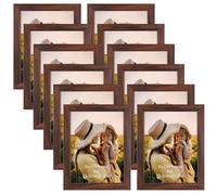 EXYGLO Cadre Photo 15x20 Marron Lot de 12, Multi Cadres Photo Rustique Couleur Noyer pour Chambre Salon Galerie, Affichage Mural ou sur Table