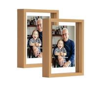 EXYGLO Cadres Photo 13x18 Lot de 2, Cadre Flottants en Bois Couleurs du Bois Pur avec Verre Double-face pour Montage Mural sur Table, pour Chambre, Bureau, Salon et Gallerie