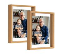 EXYGLO Cadres Photo 20x25 Lot de 2, Cadre Flottants en Bois Couleurs du Bois Pur avec Verre Double-face pour Montage Mural sur Table, pour Chambre, Bureau, Salon et Gallerie