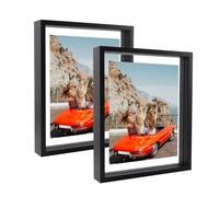 EXYGLO Cadres Photo 20x25 Lot de 2, Cadre Flottants en Bois Noir Pur avec Verre Double-face pour Montage Mural sur Table, pour Chambre, Bureau, Salon et Gallerie