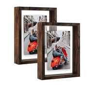EXYGLO Cadres Photo Flottants 10x15 Lot de 2, Cadre Photo en Verre Double Marron Rustique pour montage mural sur table, pour Chambre, Bureau, Salon et Gallerie