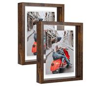 EXYGLO Cadres Photo Flottants 13x18 Lot de 2, Cadre Photo en Verre Double Marron Rustique pour montage mural sur table, pour Chambre, Bureau, Salon et Gallerie