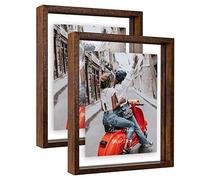 EXYGLO Cadres Photo Flottants 20x25 Lot de 2, Cadre Photo en Verre Double Marron Rustique pour montage mural sur table, pour Chambre, Bureau, Salon et Gallerie
