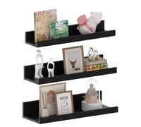 EXYGLO Étagère Murale Flottante Lot de 3, Étagère Murale Bois Noir pour Chambre, Bureau, Salon et Cuisine, 40 cm