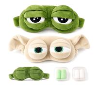 exylosluxek Lot de Masques de Sommeil Grenouille Vert Beige avec Bouchons | Par rapport aux ensembles standard, ce kit de masque de sommeil grenouille contient deux paires de bouchons d'oreilles