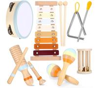 Exyvox Ensemble de Jouets Musicaux - 12PCS Instrument de Musique pour Bébé, Xylophone Bébé, Jouet en Bois Montessori pour Fille et Garçon 3-5 Ans