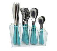 EXZACT 24 Pièces Couverts Inox Turquoise Avec Support Transparent