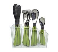 EXZACT 24 Pièces Couverts Inox Turquoise Avec Support Transparent