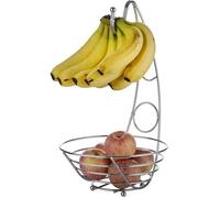 Exzact Corbeilles à Fruits/Panier de Fruits 43 cm de Haut, Bol de Fruits/Fruits Fil de Support vec Crochet de Bananes, rangement pour fruits et légumes, de Couleur Chrome argenté