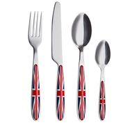 EXZACT Couverts 24 Pièces en inox: 6 x Fourchettes, 6 x Couteaux, 6 x Cuillères, 6 x Cuillère à café (Union Jack x 24)