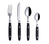 Exzact Couverts 24 pièces en INOX - avec poignées Artisanales à Rivets/Couverts de Style rétro - 6 x fourchettes, 6 x Couteaux, 6 x cuillères de Table, 6 x cuillères à thé (Noir)