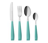 Exzact Couverts en Inox 16 Pièces - Ménagères avec des poignées en plastique de couleur vibrante - Confortable à Tenir - 4 x Fourchettes, 4 x Couteaux, 4 x Cuillères, 4 x Cuillère à café (Turquoise)