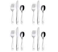 Exzact Couverts enfant en inox - 12 Pièces: 4 x Fourchettes, 4 x Couteaux, 4 x Cuillères - Couverts dinosaures pour garçons (Dinosaures x 12)