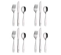 Exzact Couverts enfant en inox 12 Pièces: 4 x Fourchettes, 4 x Couteaux, 4 x Cuillères - Motif gravé chien, chat, lapin