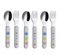 Exzact Couverts pour enfants 6pcs en inox 18/10-3 x fourchettes, 3 x cuillères - poignée en plastique, ustensiles pour tout-petits couverts - étoiles et points (S6FS)
