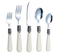 EXZACT Ensemble de couverts crème ivoire 20 PCS, acier inoxydable avec poignée détaillée, traditionnel, élégant, Vintage Style/Antique (WF28-20CRM)