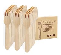 EXZACT Fourchettes en bois jetables 150 pièces - Recyclables - Fourchettes à couverts en bois x 150, camping, voyage et barbecue