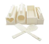 Exzact Kit de fabrication de sushi 10 pièces/Moule à riz- 5 formes de moules uniques - Cœur, Rond, Pyramide, Carré/Bricolage Cuisine japonaise à la maison/Facile et amusant - Crème Blanc