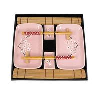 Exzact Plateaux à Sushis 10 pièces/Vaisselle - 2 x Plaques, 2 x Bols de plongée, 2 x Tapis de Bambou à Base, 2 x Supports à Baguettes, 2 x Paires de Baguettes - boîte Cadeau