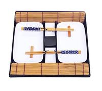 Exzact Plateaux à Sushis 10 pièces/Vaisselle - 2 x Plaques, 2 x Bols de plongée, 2 x Tapis de Bambou à Base, 2 x Supports à Baguettes, 2 x Paires de Baguettes - boîte Cadeau