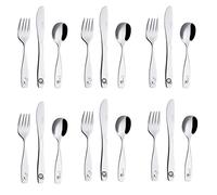 EXZACT Set de couverts pour enfants 18 pièces en acier inoxydable 18/10 - à partir de 2 ans - Couverts gravés passables au lave-vaisselle - 6 x fourchettes, 6 x couteaux de sécurité, 6 x cuillères à