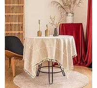 EYCFSJ Nappe De Table 1 Pièces Pompon Nappe Coton Et Lin Nappe Ronde Couverture De Cuisine Serviette Carré Ménage Nappe Beige 200X200Cm