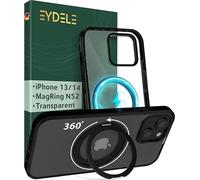 EYDELE Coque MagRing pour iPhone 14 | 13 [ Support 360° Compatible avec MagSafe ] Case Hybride magnétique - Dos Rigide & Cadre Silicone Noir