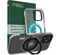 EYDELE Coque MagRing pour iPhone 16 Plus [ Support 360° Compatible avec MagSafe ] Case Hybride magnétique - Dos Rigide & Cadre Silicone Transparent