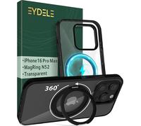 EYDELE Coque MagRing pour iPhone 16 Pro Max [ Support 360° Compatible avec MagSafe ] Case Hybride magnétique - Dos Rigide & Cadre Silicone Noir