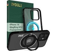 EYDELE Coque MagRing pour iPhone 16 [ Support 360° Compatible avec MagSafe ] Case Hybride magnétique - Dos Rigide & Cadre Silicone Noir