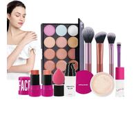 Eye and Face Makeup Kit, Eyeshadow Palette with Face Primer and Brushes, Complete Makeup Set with Blush Stick and Loose Powder, Long-Lasting Cosmetics for Women, Girls, and Teens