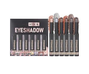 Eye Shadow Stick Set, 6 Piece Waterproof Cream Pencil Eyeshadow Kit, Long Lasting Matte Brightener Makeup Pens with Applicator for Girls, Women, Party, Wedding, Travel