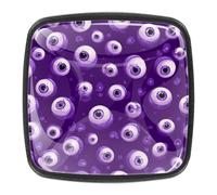 Eyeball Lot de 4 boutons d'armoire de cuisine, de commode et de tiroir avec vis à motif sans couture sur fond violet
