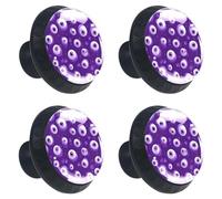 Eyeball Lot de 4 boutons de placard de cuisine, de commode et de tiroir décoratifs avec vis, motif sans couture sur fond violet