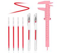 Eyebrow Lot de 2 marqueurs de peau au microblading avec 4 recharges et 1 règle à sourcils, marqueur de peau chirurgical, stylo pochoir pour sourcils, lèvres, art corporel (rouge)