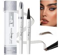 Eyebrow Pencil with 4 Fork Tip, Long-Lasting Eyebrow Smudge-Resistant Pencil Waterproof Brow Pen, 3D Microblading Brow Tint Pens for Makeup Beginners Stays (Light Brown)