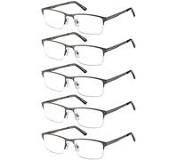 Eyecedar 5 Paires Lunettes de Lecture Pour Hommes Anti-lumière Bleue Demi-cadre Rectangle Style Charnières à ressort Lecteurs 1,50