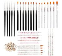 Eyech Lot de 33 pinceaux pour nail art avec mini strass champagne, outils de pointillage, pinceaux à ongles gel, pinceaux de vernis à ongles, stylos de sculpture d'ongles, pinceaux de peinture à