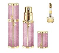 EYECURL 5ml Perfume Atomiser, Pocket Leakproof Perfume Travel Refillable bottle for Perfume Lovers Home Outdoor Business Trip (Pink/Gold, 8.5cm)