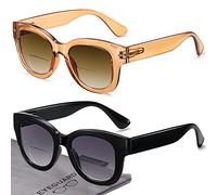 EYEGUARD Lot de 2 lunettes de soleil de lecture bifocales surdimensionnées pour femme, protection UV400, lunettes d'extérieur avec charnière à ressort, noir/marron