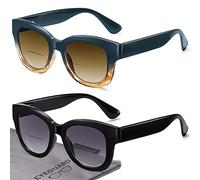 EYEGUARD Lot de 2 lunettes de soleil de lecture surdimensionnées bifocales pour femme, protection UV400, lunettes d'extérieur avec charnière à ressort, noir/bleu