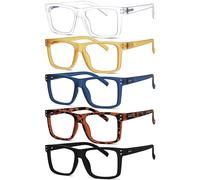 eyekepper 5 Paires Grandes Lunettes de Lecture pour Hommes Femmes Carrées avec Charnières à Ressort, Mélanger 2.25