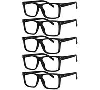 eyekepper 5 Paires Grandes Lunettes de Lecture pour Hommes Femmes Carrées avec Charnières à Ressort, Noir 1.75