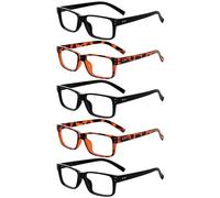 eyekepper 5 Paires Lunettes de Lecture pour Femmes Hommes Monture Plastique Charnières à Ressort, 3 Noir / 2 Tortue 1.75