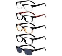 eyekepper 5 Paires Lunettes de Lecture pour Femmes Hommes Monture Plastique Charnières à Ressort Inclure Une Lunettes de Soleil, Mélanger 0.75