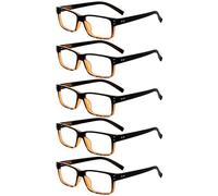 eyekepper 5 Paires Lunettes de Lecture pour Femmes Hommes Monture Plastique Charnières à Ressort, Noir/Jaune 0.50