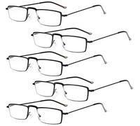 Eyekepper Lot de 5 paires de lunettes de lecture droites et fines avec monture en métal estampé Noir + 2,5