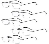 Eyekepper Lot de 5 paires de lunettes de lecture droites fines avec monture en métal estampé Style demi-œil Gris acier + 2,5